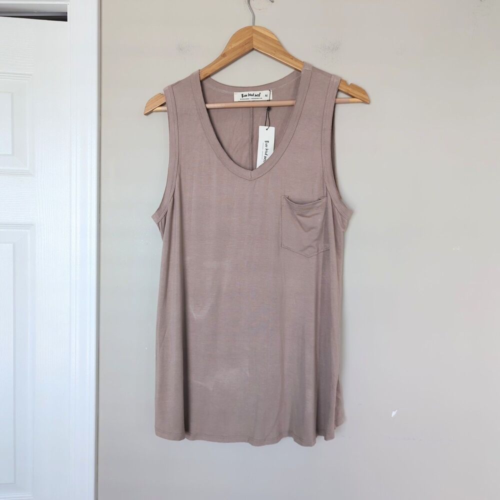 Three Bird Nest NWT Tank Raw Hem Camel Brown Size XL Soft Slouchy Oversized Boho